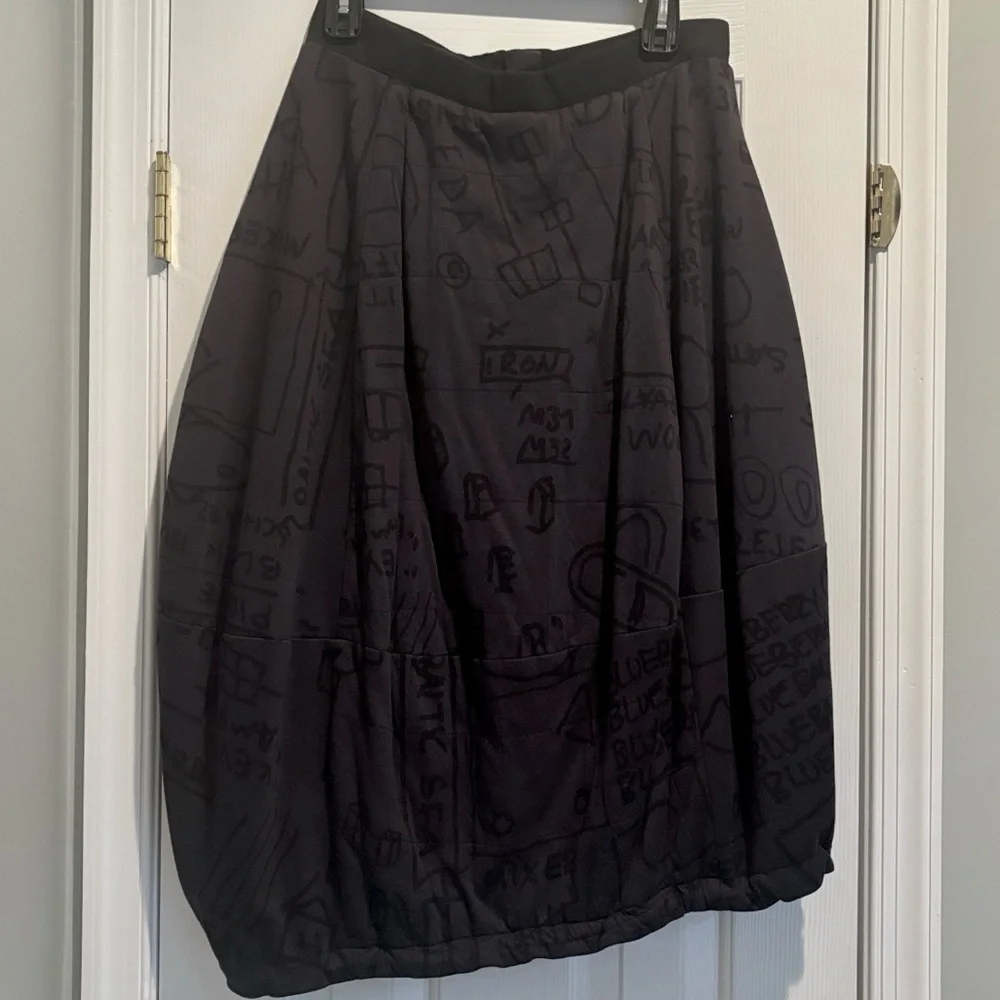 Rundholz Black Label Asymmetrical Tulip Skirt in Dark Gray and Black Print - Picture 4 of 16
